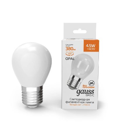 Лампа светодиодная филаментная Gauss E27 4,5W 2700К матовая 1055215