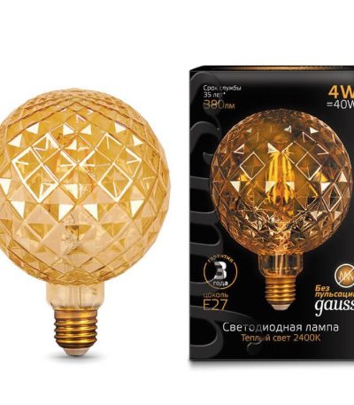 Лампа светодиодная филаментная Gauss E27 4W 2400K шар золотой 105802004