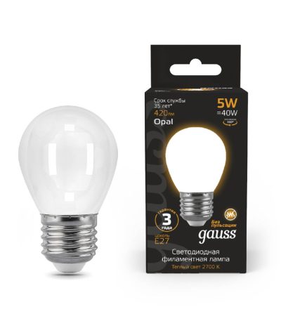 Лампа светодиодная филаментная Gauss E27 5W 2700К матовая 105202105
