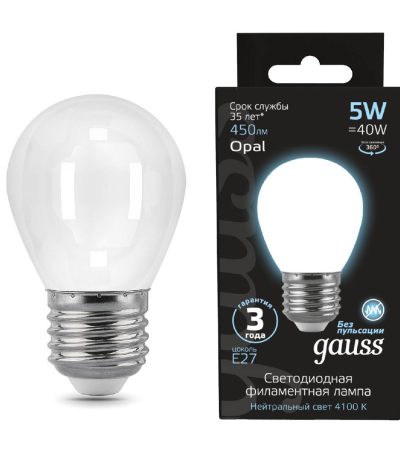 Лампа светодиодная филаментная Gauss E27 5W 4100К матовая 105202205