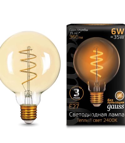 Лампа светодиодная филаментная Gauss E27 6W 2400K золотая 105802007