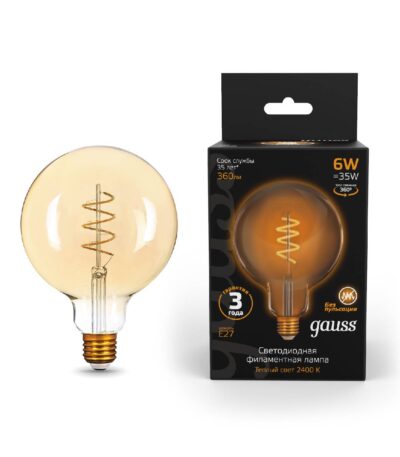 Лампа светодиодная филаментная Gauss E27 6W 2400K золотая 158802008