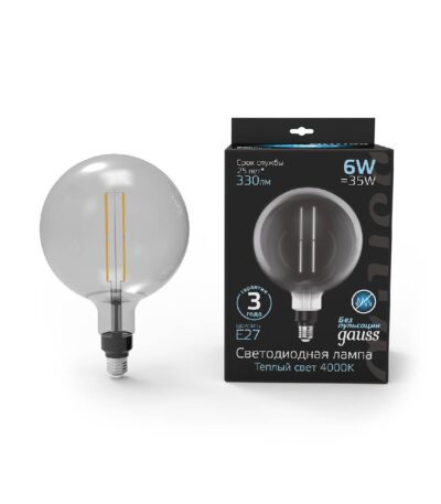 Лампа светодиодная филаментная Gauss E27 6W 4000K шар серый 154802205