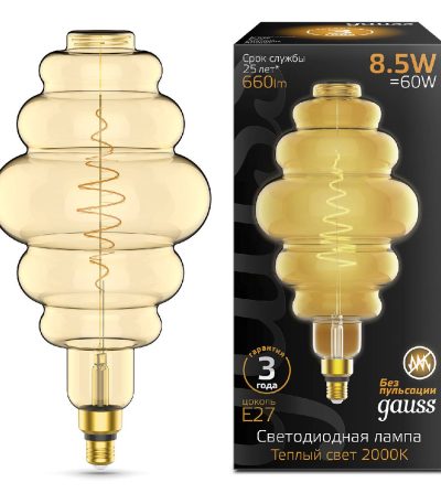 Лампа светодиодная филаментная Gauss E27 8,5W 2000K янтарная 161802105