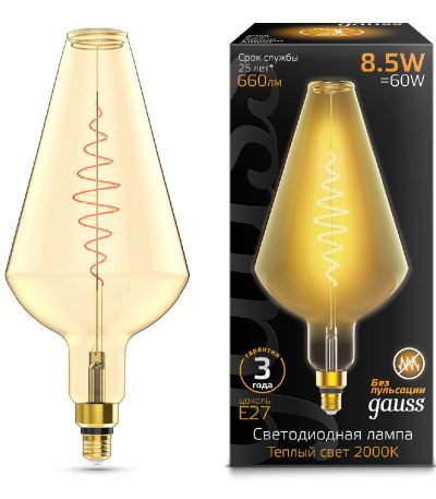 Лампа светодиодная филаментная Gauss E27 8,5W 2000K янтарная 180802105