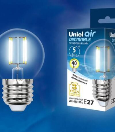 Лампа светодиодная филаментная (UL-00002871) Uniel E27 5W 4000K LED-G45-5W/NW/E27/CL/DIM GLA01TR
