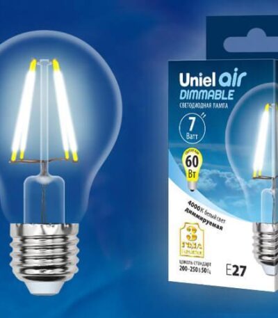 Лампа светодиодная филаментная (UL-00002874) Uniel E27 7W 4000K LED-A60-7W/NW/E27/CL/DIM GLA01TR