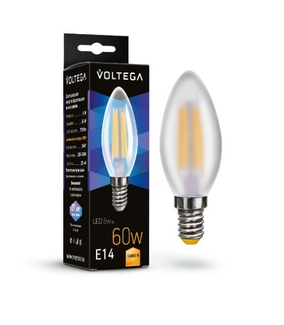 Лампа светодиодная филаментная Voltega E14 6W 3000K свеча матовая 7207