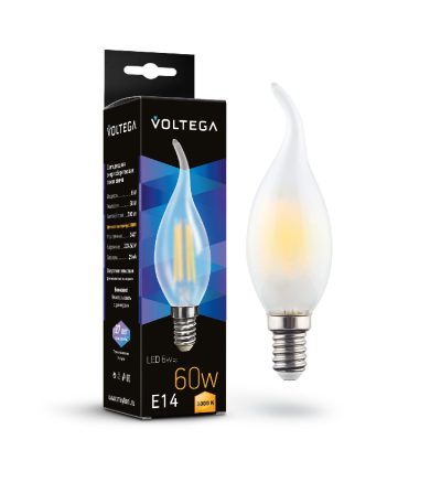 Лампа светодиодная филаментная Voltega E14 6W 3000K свеча на ветру матовая 7210