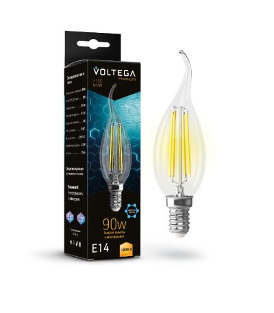 Лампа светодиодная филаментная Voltega E14 6W 3000K свеча на ветру прозрачная 7220