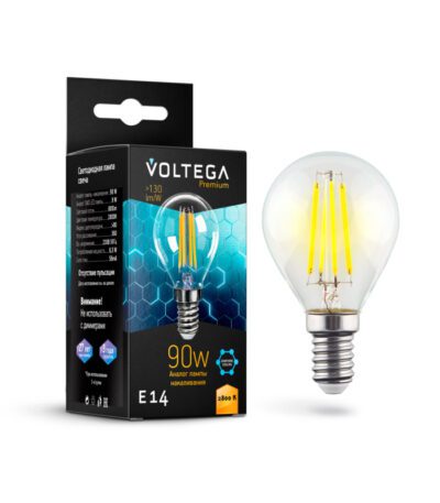 Лампа светодиодная филаментная Voltega E14 7W 2800K шар прозрачный VG10-G45E14warm9W-F 7136