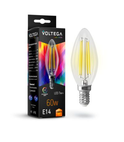 Лампа светодиодная филаментная Voltega E14 7W 2800K свеча прозрачная VG10-C35E14warm7W-FHR 7152