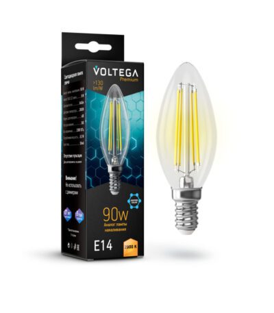 Лампа светодиодная филаментная Voltega E14 9W 2800K свеча прозрачная VG10-C35E14warm9W-F 7134