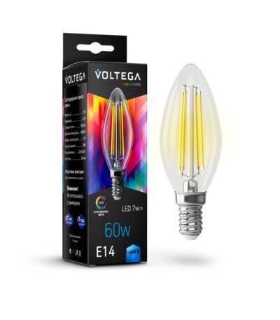 Лампа светодиодная филаментная Voltega E14 7W 4000K свеча прозрачная VG10-C35E14cold7W-FHR 7153