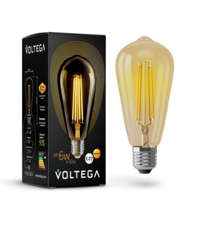 Лампа светодиодная филаментная Voltega E27 6W 2800К золотая VG10-ST64Gwarm6W 5526