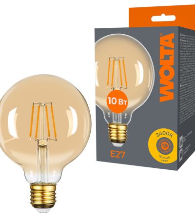 Лампа светодиодная филаментная WOLTA 10Вт 2400K Е27 шар прозрачный WF-G95-10W2.4KE27