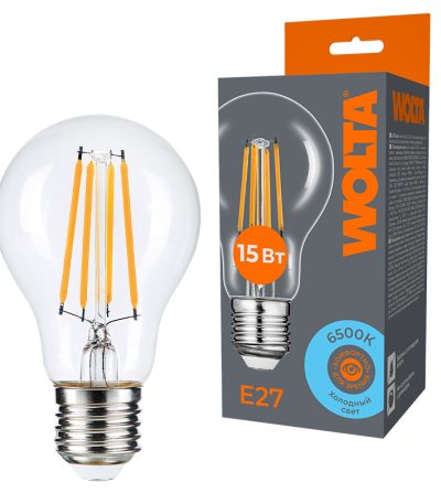 Лампа светодиодная филаментная WOLTA 15Вт 6500K Е27 груша прозрачная WF-A60-15W6KE27