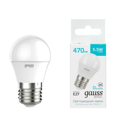Лампа светодиодная Gauss Basic E27 5,5W 4000K шар белый 30532262
