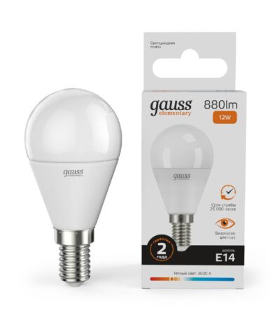 Лампа светодиодная Gauss E14 12W 3000K матовая 53112