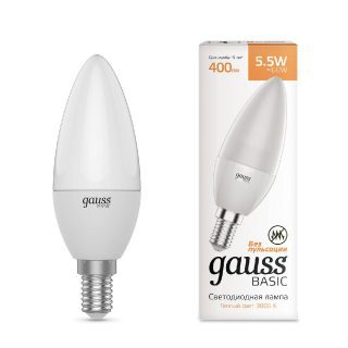 Лампа светодиодная Gauss E14 5,5W 3000К свеча матовая 1033116