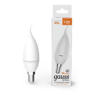 Лампа светодиодная Gauss E14 5,5W 3000К свеча на ветру матовая 1034116