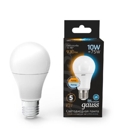 Лампа светодиодная Gauss E27 10W 2700-4100K матовая 102502110-T