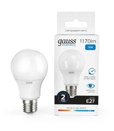 Лампа светодиодная Gauss E27 12W 6500K груша матовая 23232
