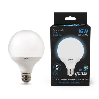 Лампа светодиодная Gauss E27 16W 6500K шар матовый 105102316