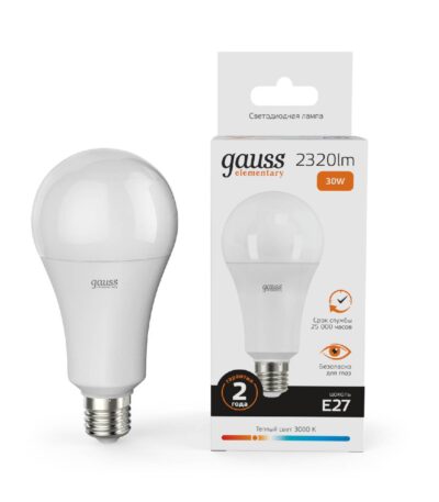 Лампа светодиодная Gauss E27 30W 3000K груша матовая 73219