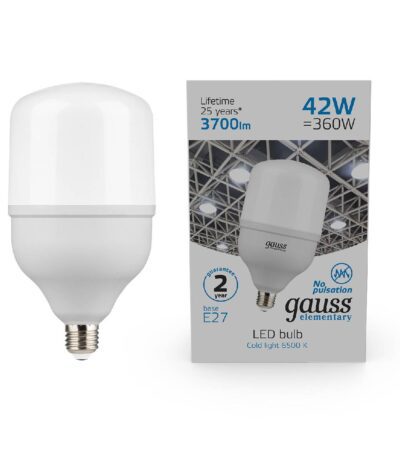 Лампа светодиодная Gauss E27 42W 6500K матовая 63234
