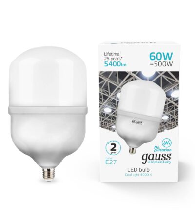 Лампа светодиодная Gauss E27 60W 4000K матовая 63226
