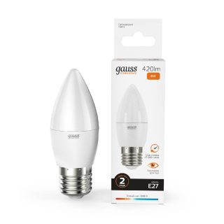 Лампа светодиодная Gauss E27 6W 3000K свеча матовая 33216