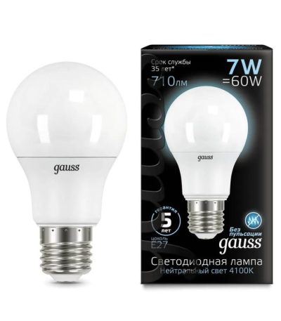 Лампа светодиодная Gauss E27 7W 4100K матовая 102502207