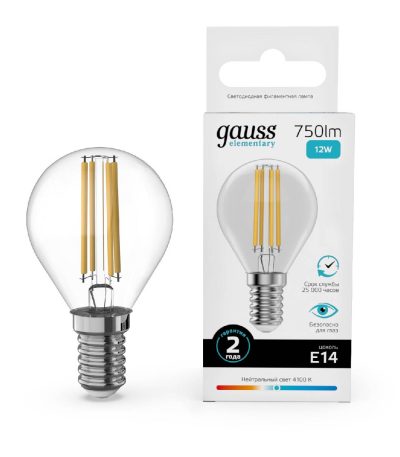 Лампа светодиодная Gauss Filament Elementary E14 12W 4100K 52122