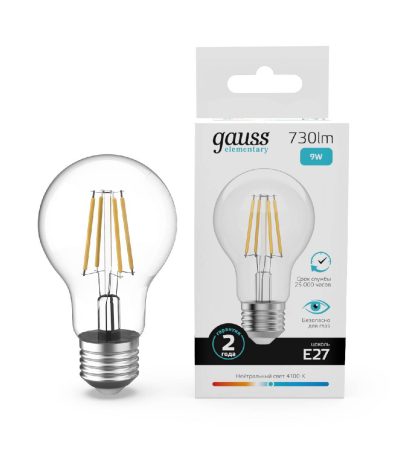 Лампа светодиодная Gauss Filament Elementary E27 9W 4100K 22229