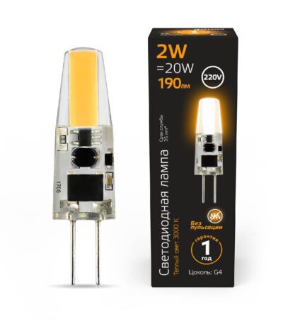 Лампа светодиодная Gauss G4 2W 2700K прозрачная 107707102