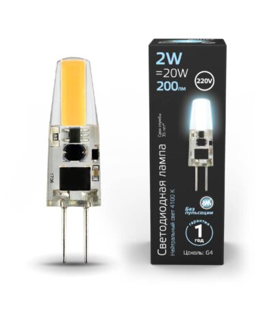 Лампа светодиодная Gauss G4 2W 4100K прозрачная 107707202