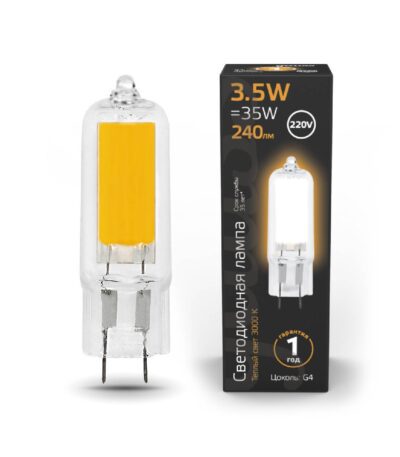 Лампа светодиодная Gauss G4 3.5W 3000K прозрачная 107807103