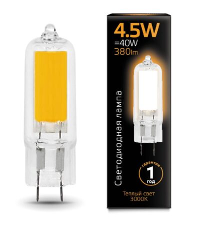 Лампа светодиодная Gauss G4 4.5W 3000K прозрачная 107807104