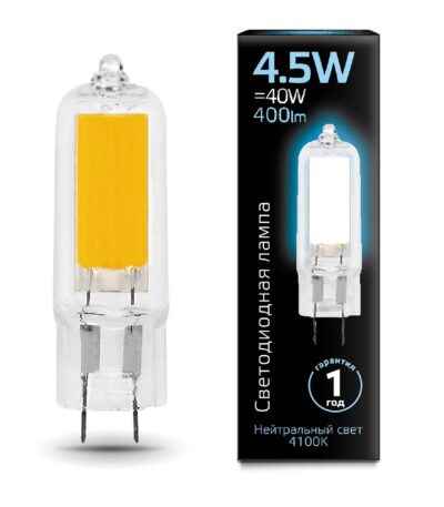 Лампа светодиодная Gauss G4 4.5W 4100K прозрачная 107807204