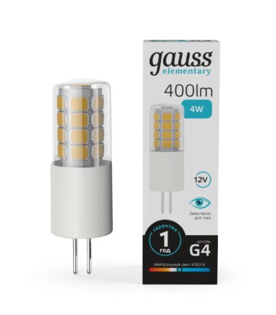 Лампа светодиодная Gauss G4 4W 4100К прозрачная 10724