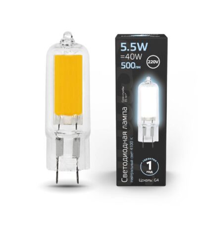 Лампа светодиодная Gauss G4 5.5W 4100K прозрачная 107807205