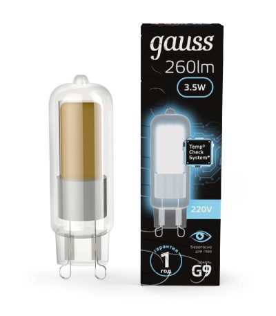 Лампа светодиодная Gauss G9 3.5W 4100K прозрачная 107809203