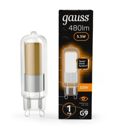 Лампа светодиодная Gauss G9 5.5W 3000K прозрачная 107809105