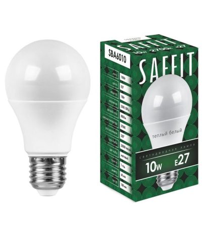 Лампа светодиодная Saffit SBA6010 шар E27 10W 2700K 55004