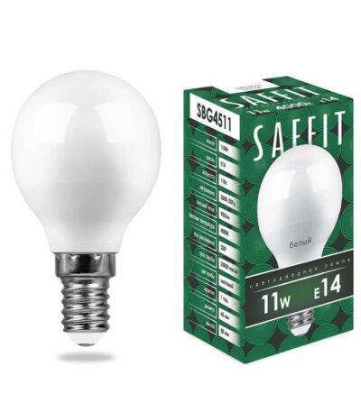 Лампа светодиодная Saffit SBG4511 шар E14 11W 4000K 55138
