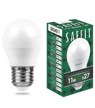 Лампа светодиодная Saffit SBG4511 шар E27 11W 4000K 55139