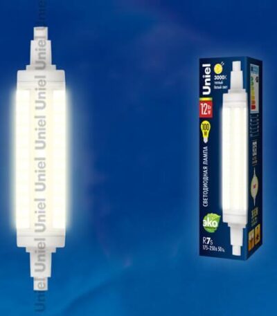 Лампа светодиодная (UL-00001555) Uniel R7s 12W 3000K прозрачная LED-J118-12W/WW/R7s/CL PLZ06WH