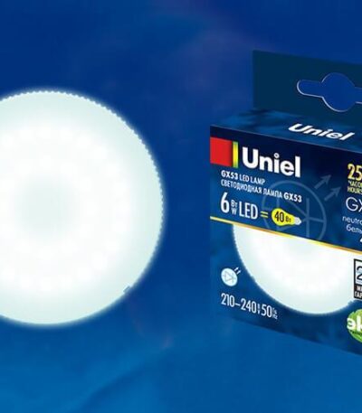 Лампа светодиодная (UL-00001669) Uniel GX53 6W 4000K матовая LED-GX53-6W/NW/GX53/FR PLZ01WH