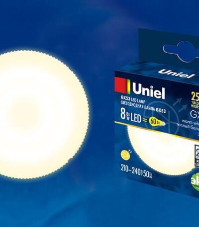 Лампа светодиодная (UL-00001672) Uniel GX53 8W 3000K матовая LED-GX53-8W/WW/GX53/FR PLZ01WH